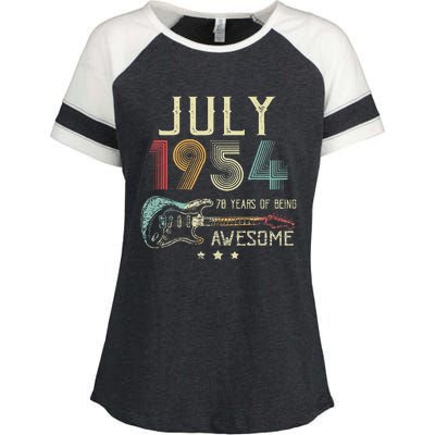 70th Birthday Guitar Lover Vintage July 1954 70 Year Old Enza Ladies Jersey Colorblock Tee