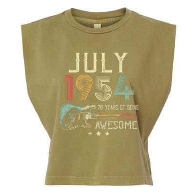 70th Birthday Guitar Lover Vintage July 1954 70 Year Old Garment-Dyed Women's Muscle Tee