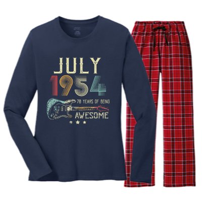 70th Birthday Guitar Lover Vintage July 1954 70 Year Old Women's Long Sleeve Flannel Pajama Set 