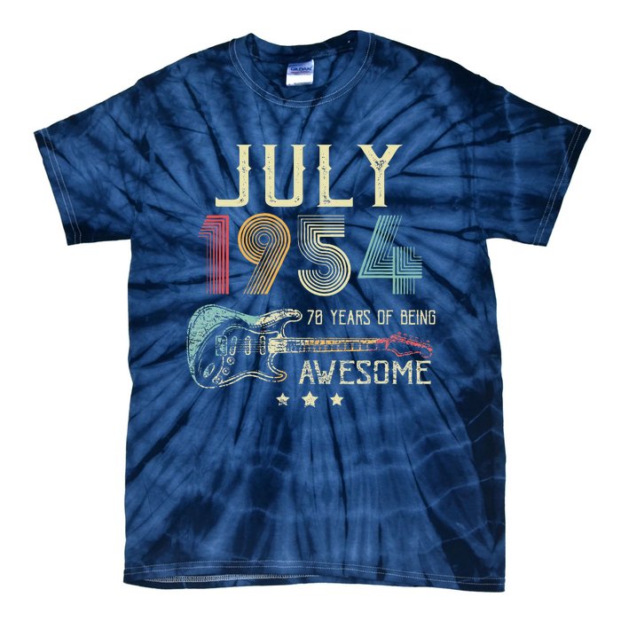 70th Birthday Guitar Lover Vintage July 1954 70 Year Old Tie-Dye T-Shirt