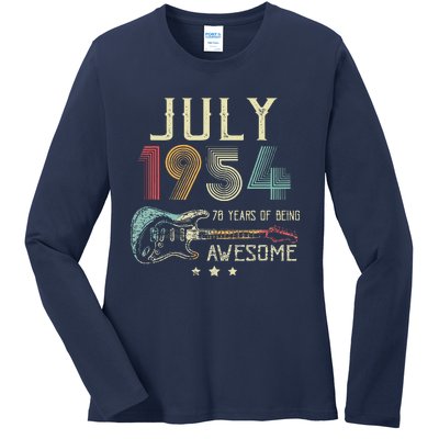 70th Birthday Guitar Lover Vintage July 1954 70 Year Old Ladies Long Sleeve Shirt