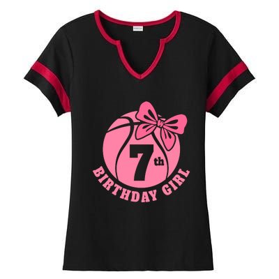 7th Birthday Girl Gift For Basketball Birthday Ladies Halftime Notch Neck Tee