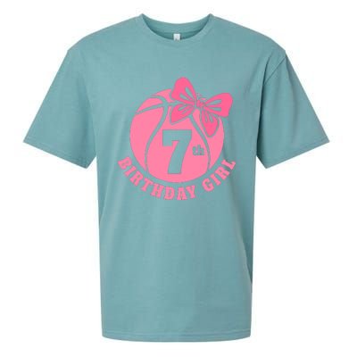 7th Birthday Girl Gift For Basketball Birthday Sueded Cloud Jersey T-Shirt