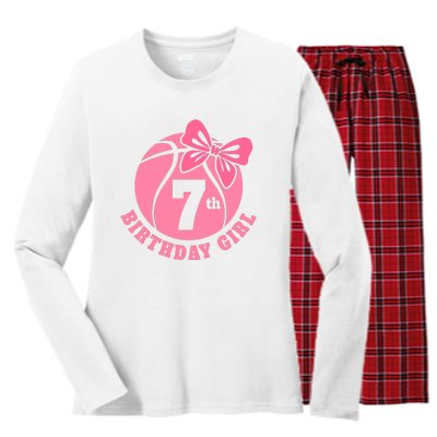 7th Birthday Girl Gift For Basketball Birthday Women's Long Sleeve Flannel Pajama Set 