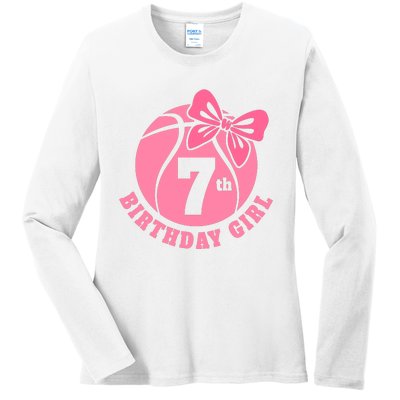 7th Birthday Girl Gift For Basketball Birthday Ladies Long Sleeve Shirt