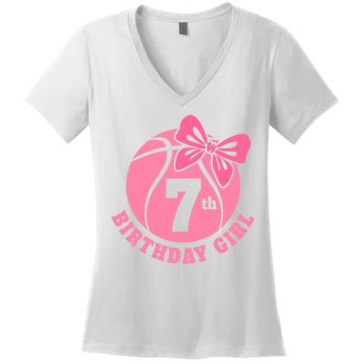 7th Birthday Girl Gift For Basketball Birthday Women's V-Neck T-Shirt