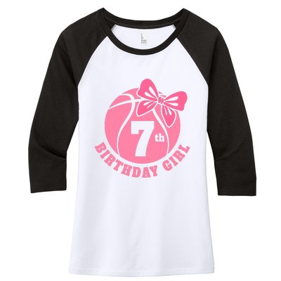 7th Birthday Girl Gift For Basketball Birthday Women's Tri-Blend 3/4-Sleeve Raglan Shirt