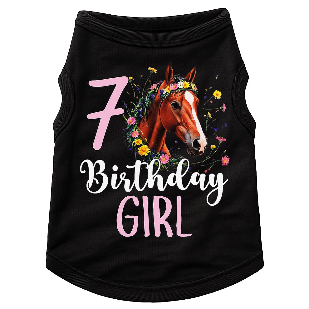 7th Birthday Horse Wildflowers 7 Years Old Birthday Girl Gift Doggie Tank