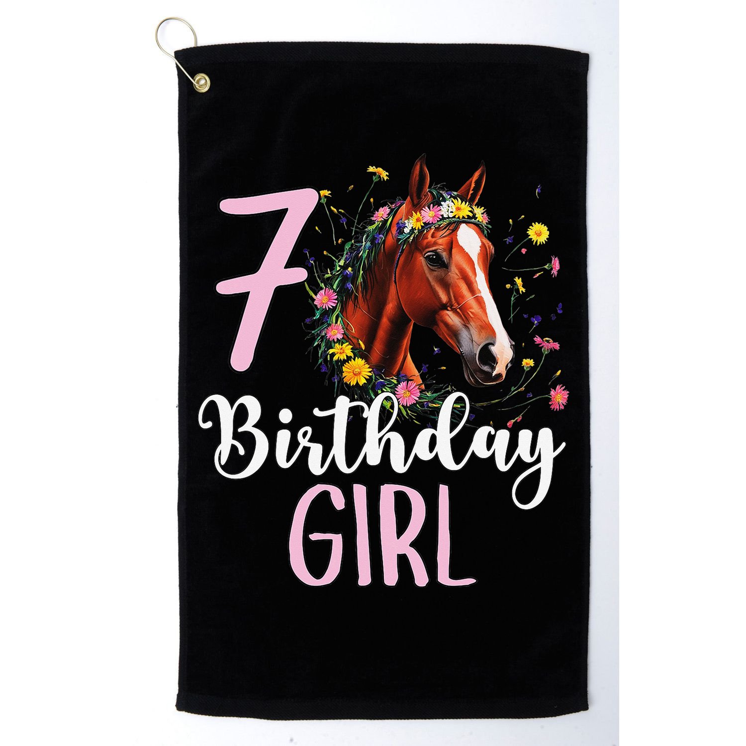7th Birthday Horse Wildflowers 7 Years Old Birthday Girl Gift Golf Towel