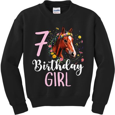 7th Birthday Horse Wildflowers 7 Years Old Birthday Girl Gift Kids Sweatshirt