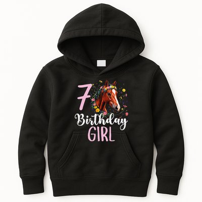 7th Birthday Horse Wildflowers 7 Years Old Birthday Girl Gift Kids Hoodie