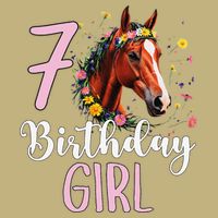 7th Birthday Horse Wildflowers 7 Years Old Birthday Girl Gift Button