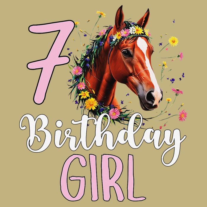 7th Birthday Horse Wildflowers 7 Years Old Birthday Girl Gift Button