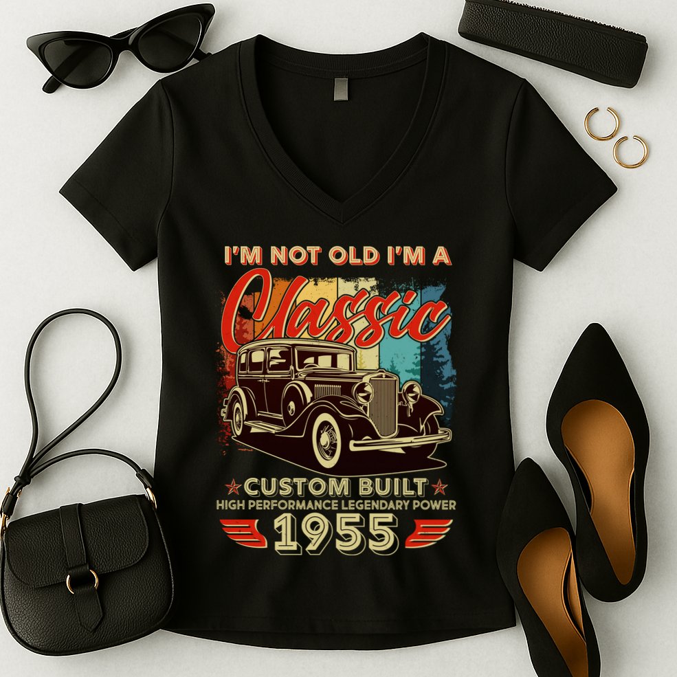 70th Birthday Im Not Old Im A Classic 1955 Custom Built Women's V-Neck T-Shirt