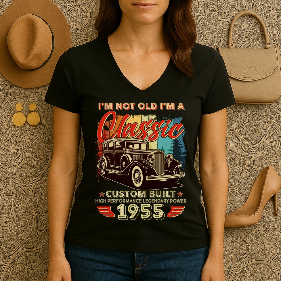 70th Birthday Im Not Old Im A Classic 1955 Custom Built Women's V-Neck T-Shirt