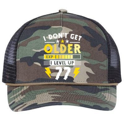 77th Birthday I Dont Get Older I Level Up 77 Years Gift Retro Rope Trucker Hat Cap