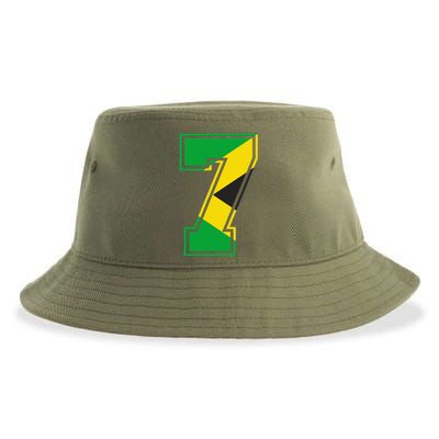 7th Birthday Jamaican 7 Years Old Number 7 Jamaica Flag Sustainable Bucket Hat