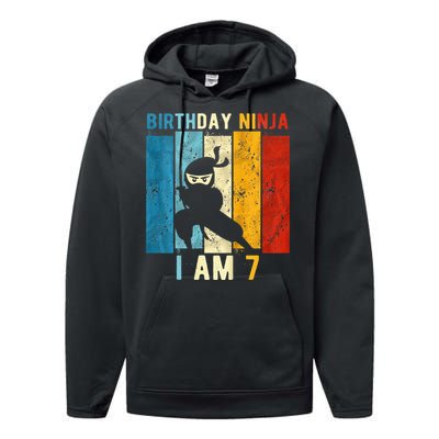 7th Birthday Ninja 7 Year Old Birthday Performance Fleece Hoodie