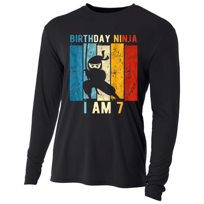 7th Birthday Ninja 7 Year Old Birthday Cooling Performance Long Sleeve Crew