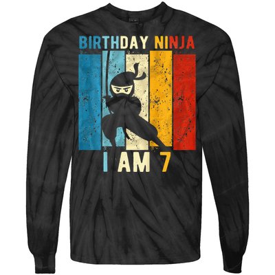 7th Birthday Ninja 7 Year Old Birthday Tie-Dye Long Sleeve Shirt