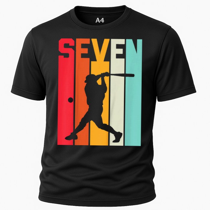 7th Birthday Retro Baseball 7 Years Old Cooling Performance Crew T-Shirt
