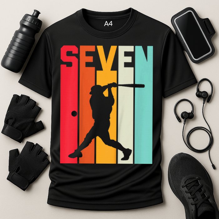 7th Birthday Retro Baseball 7 Years Old Cooling Performance Crew T-Shirt