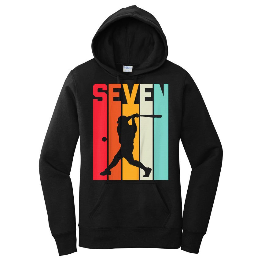 7th Birthday Retro Baseball 7 Years Old Women's Pullover Hoodie