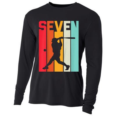 7th Birthday Retro Baseball 7 Years Old Cooling Performance Long Sleeve Crew