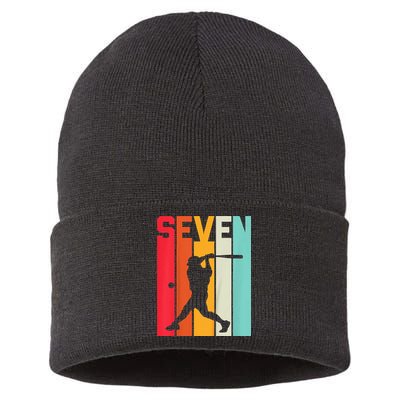 7th Birthday Retro Baseball 7 Years Old Sustainable Knit Beanie