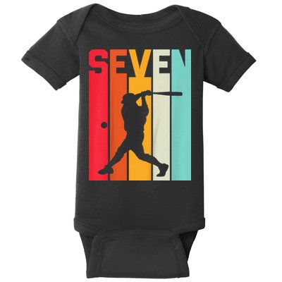 7th Birthday Retro Baseball 7 Years Old Baby Bodysuit