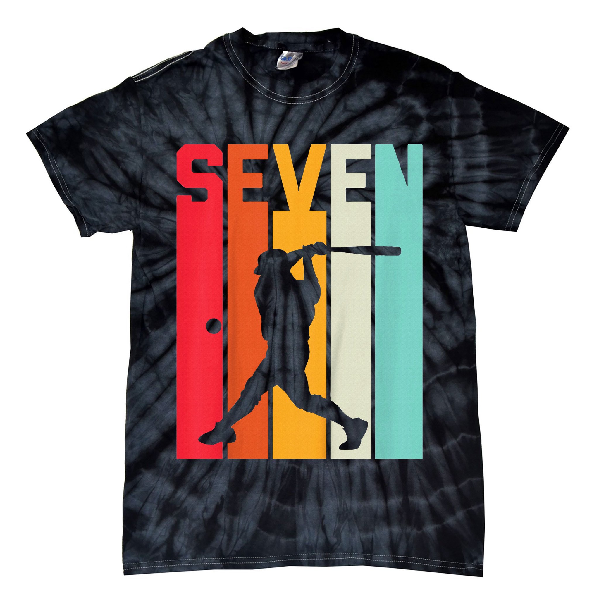 7th Birthday Retro Baseball 7 Years Old Tie-Dye T-Shirt