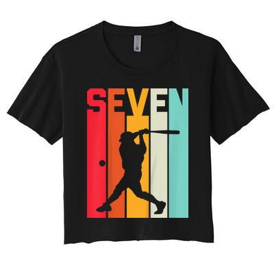 7th Birthday Retro Baseball 7 Years Old Women's Crop Top Tee