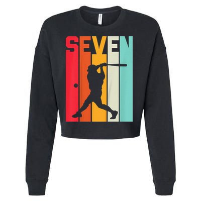 7th Birthday Retro Baseball 7 Years Old Cropped Pullover Crew