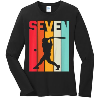 7th Birthday Retro Baseball 7 Years Old Ladies Long Sleeve Shirt