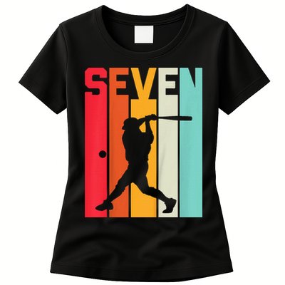 7th Birthday Retro Baseball 7 Years Old Womens T-Shirt