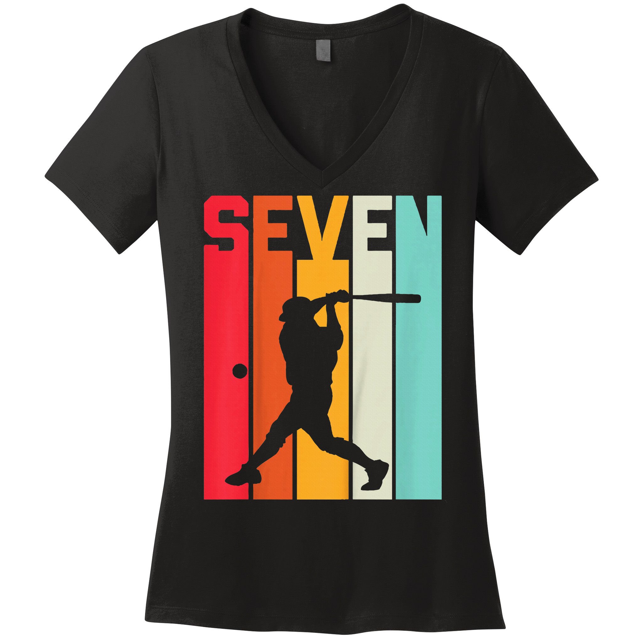 7th Birthday Retro Baseball 7 Years Old Women's V-Neck T-Shirt
