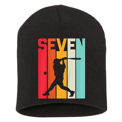 7th Birthday Retro Baseball 7 Years Old Short Acrylic Beanie