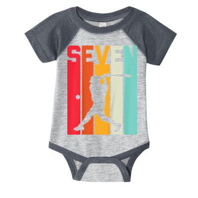 7th Birthday Retro Baseball 7 Years Old Infant Baby Jersey Bodysuit