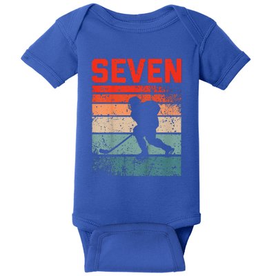 7th Birthday Retro Ice Hockey 7 Years Old Girl Baby Bodysuit