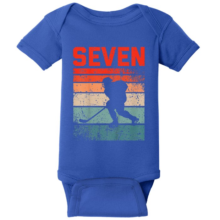 7th Birthday Retro Ice Hockey 7 Years Old Girl Baby Bodysuit