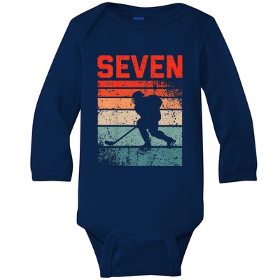 7th Birthday Retro Ice Hockey 7 Years Old Girl Baby Long Sleeve Bodysuit