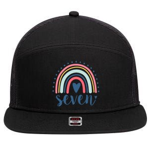 7th Birthday Rainbow Seven Year Old Cute 7 Panel Mesh Trucker Snapback Hat