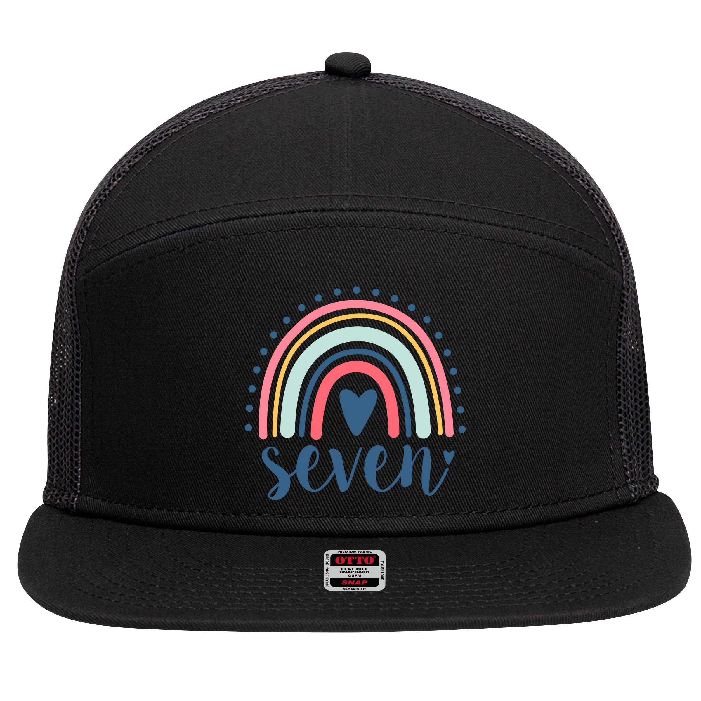 7th Birthday Rainbow Seven Year Old Cute 7 Panel Mesh Trucker Snapback Hat
