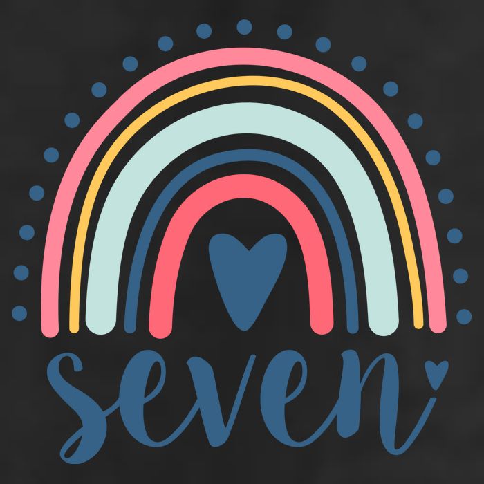7th Birthday Rainbow Seven Year Old Cute 7 Panel Mesh Trucker Snapback Hat