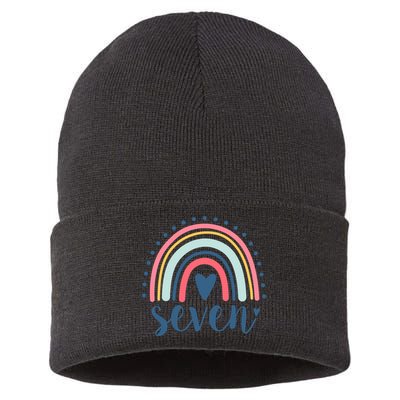 7th Birthday Rainbow Seven Year Old Cute Sustainable Knit Beanie