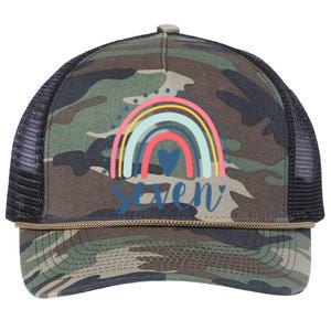 7th Birthday Rainbow Seven Year Old Cute Retro Rope Trucker Hat Cap