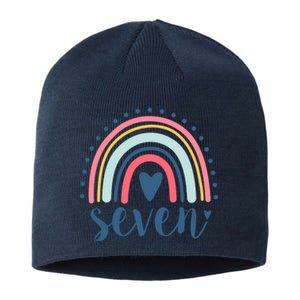 7th Birthday Rainbow Seven Year Old Cute Sustainable Beanie