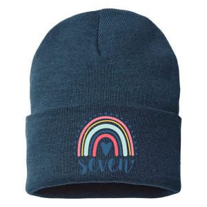 7th Birthday Rainbow Seven Year Old Cute Sustainable Knit Beanie