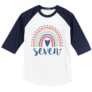 7th Birthday Rainbow Seven Year Old Cute Baseball Sleeve Shirt