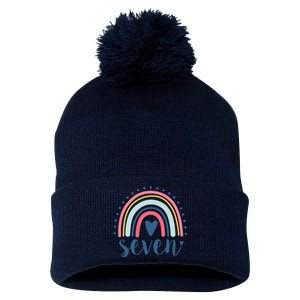 7th Birthday Rainbow Seven Year Old Cute Pom Pom 12in Knit Beanie